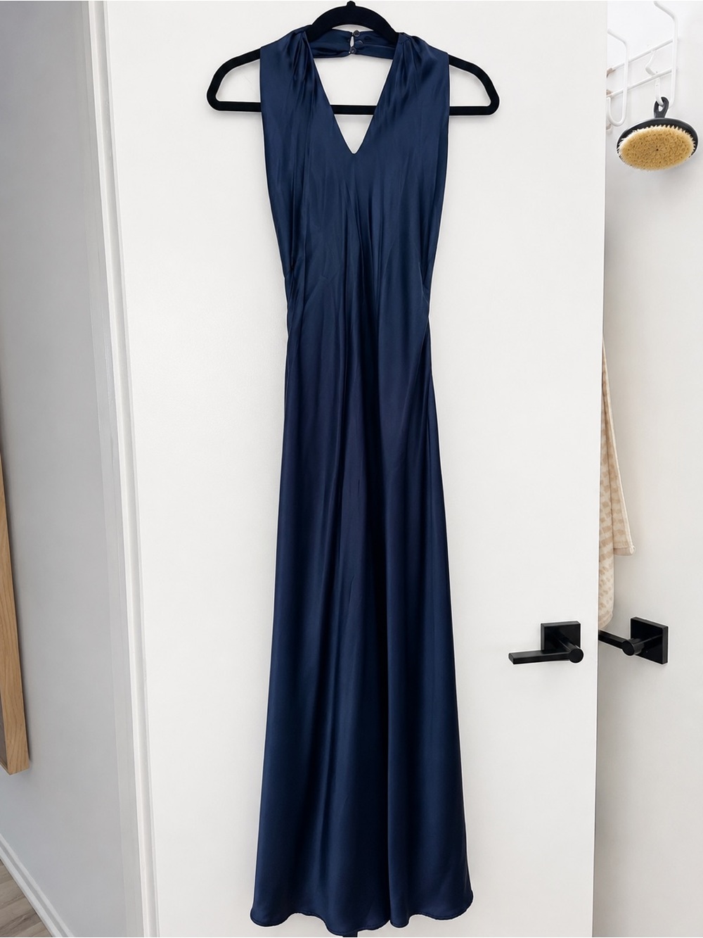 Navy Satin Halter Maxi Dress